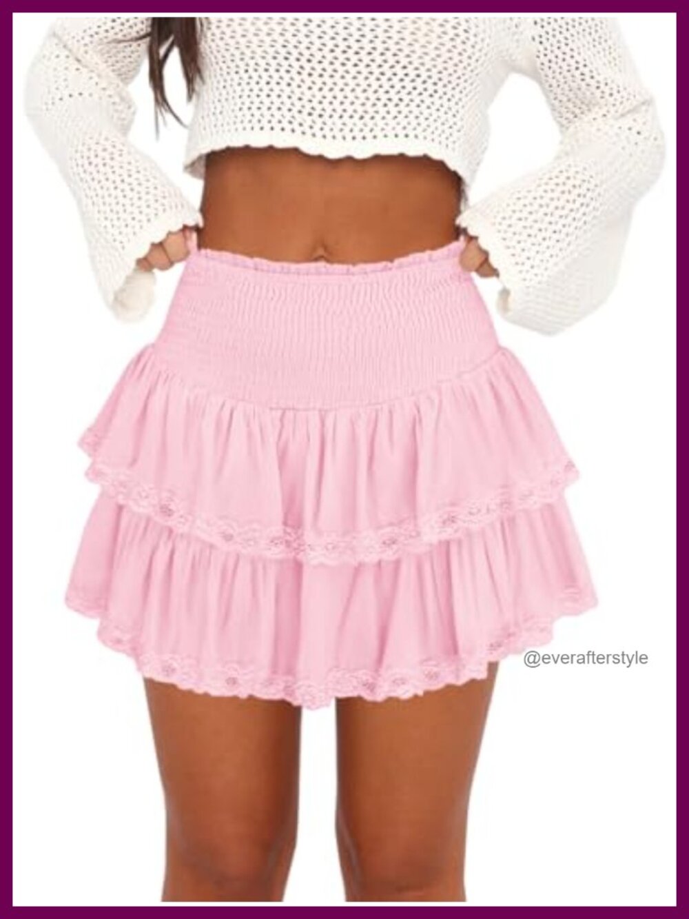 Women's Flowy Ruffle Mini Skort with Built-in Shorts Lace Trim Smocked Waist